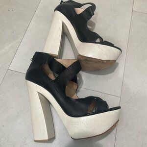L.A.M.B. Black and Cream Platform Heels